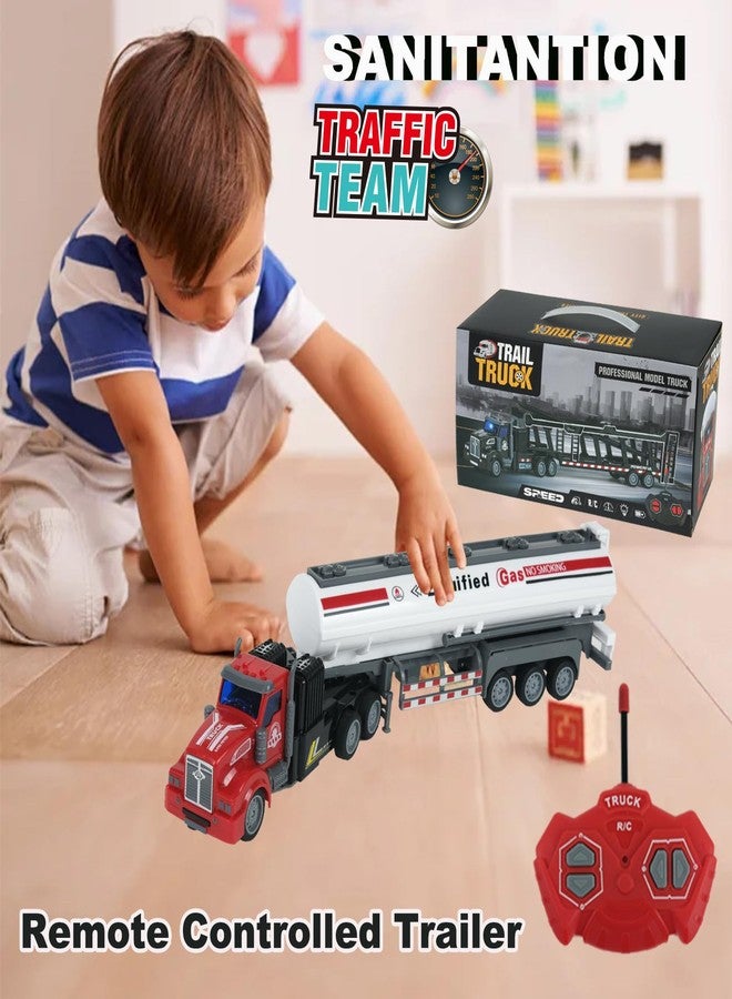 CALEST Remote Control Semi Truck Fuel Trailer, 14" 1:48 Fuel Trailer Truck Toy, Equipped with 2 Rechargeable Batteries, Gifts Ideas for Boys Age 3-8 Year Old - Image 2